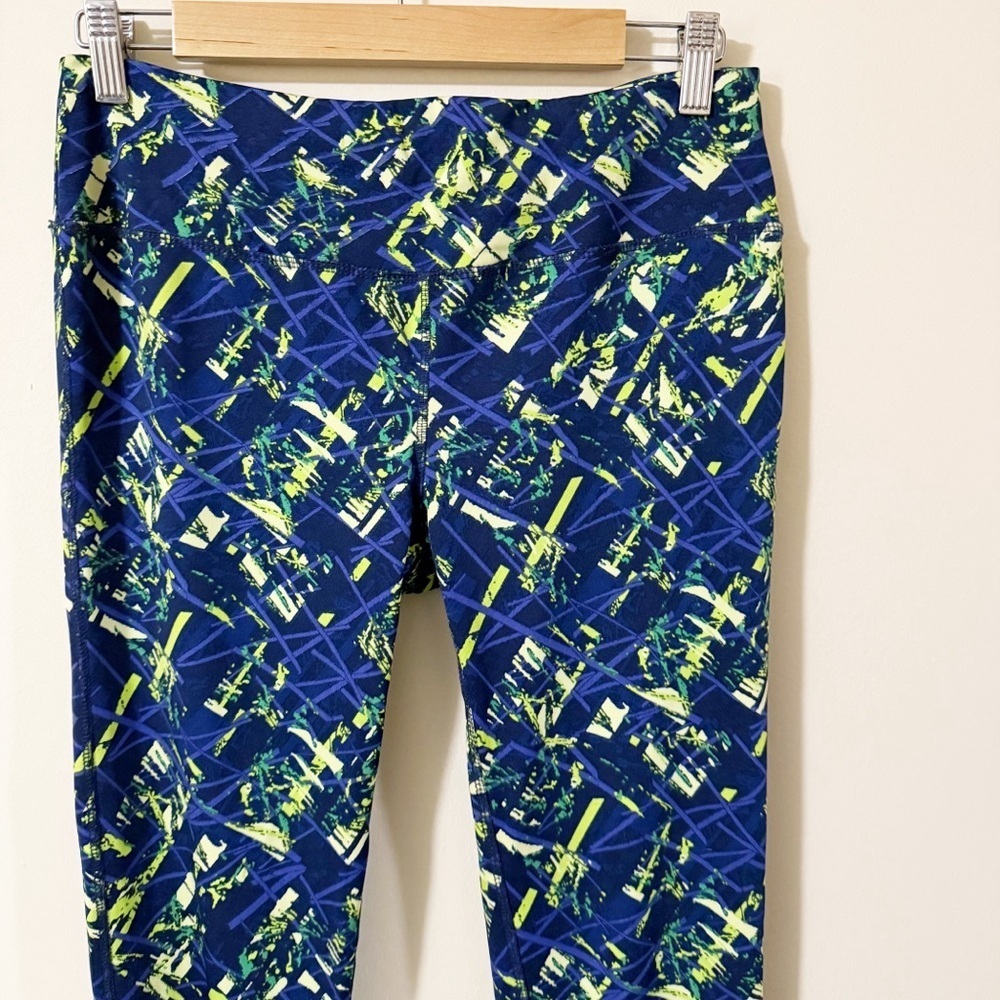Ikonik Womens Navy Geometric Leggings Size Large Athletic Running Gym - Picture 2 of 6